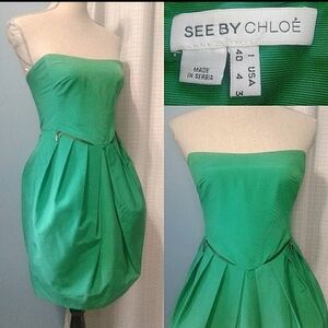 See by Chloé Green Strapless Bubble Dress 4